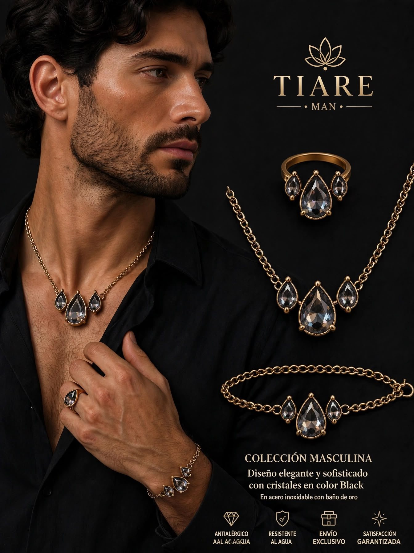 Tiare Man — set masculino con cristal transparente y baño de oro